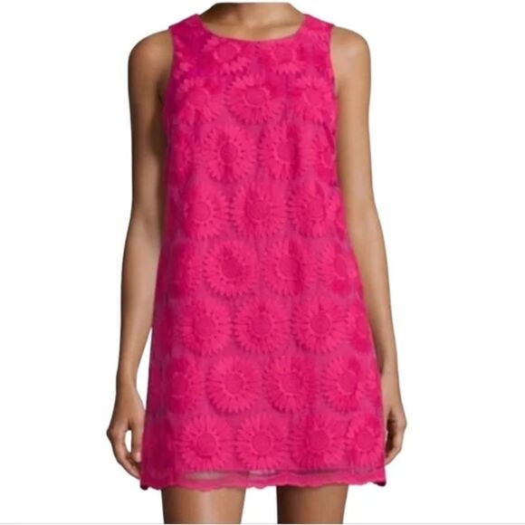 CeCe Dress Women’s 2 Hot Pink Embroidered Flower Sleeveless Shift - Picture 1 of 7